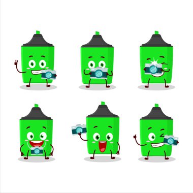 Yeni yeşil fosforlu çizgi film karakteri ile fotoğrafçılık mesleği simgesi