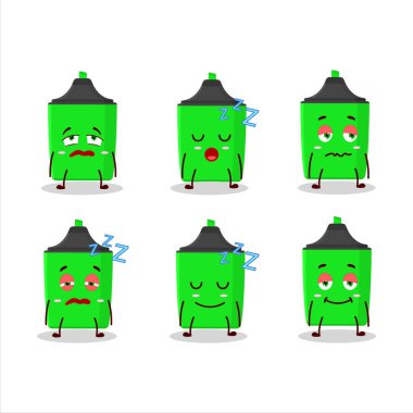 Uykulu ifadesi olan yeni yeşil fosforlu kalemli çizgi film karakteri. Vektör illüstrasyonu