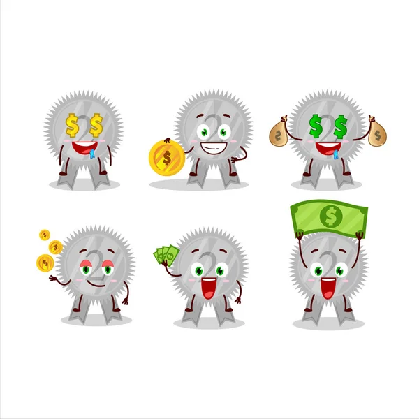 Perak medali karakter kartun pita dengan emoticon lucu membawa uang - Stok Vektor