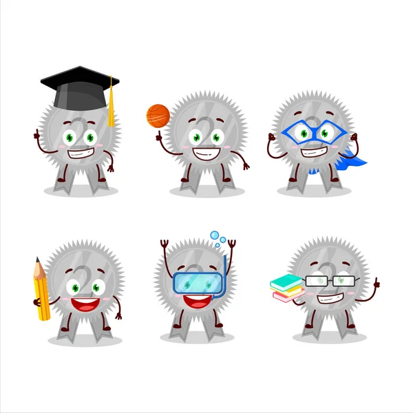 Estudiante de la escuela de medallas de plata personaje de dibujos animados cinta con varias expresiones — Vector de stock