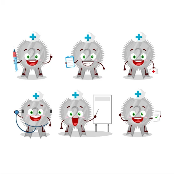 Doctor profession emoticon with silver medals ribbon cartoon character — Stock Vector