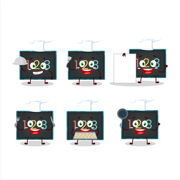Мультфильм персонаж численный на борту с различными смайликами шеф-повара — стоковый вектор