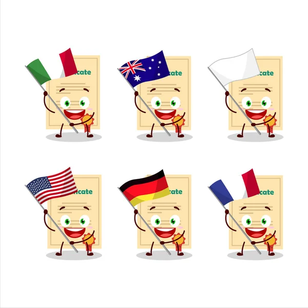 賞用紙漫画のキャラクターは、様々な国の旗をもたらす — ストックベクタ