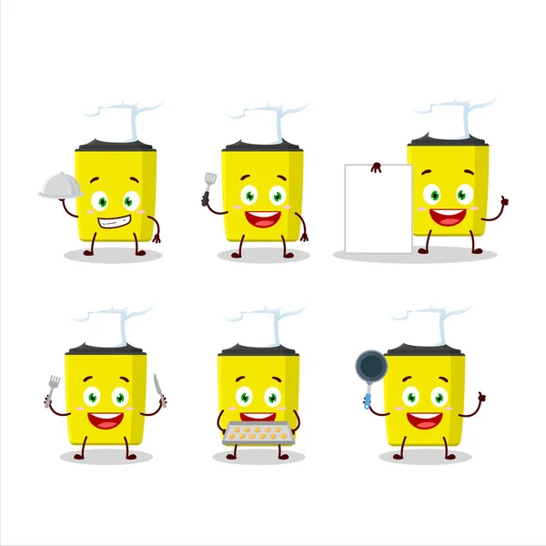 Caractère de bande dessinée de surligneur jaune avec divers émoticônes chef — Image vectorielle