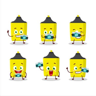 Sarı fosforlu çizgi film karakteri ile fotoğrafçılık mesleği simgesi