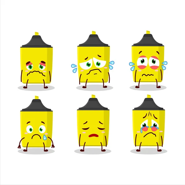 Personagem de desenho animado iluminador amarelo com expressão triste — Vetor de Stock