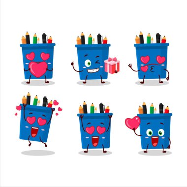 Ofis kalem standı çizgi film karakteri. Sevgi dolu bir ifade.
