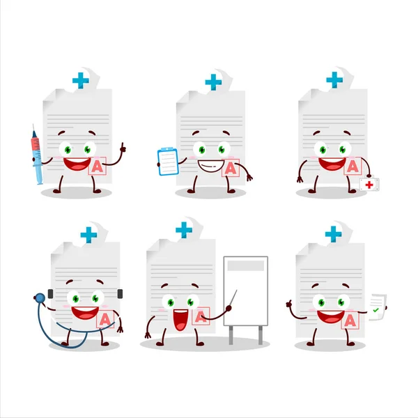 Médecin émoticône profession avec grades papier personnage de bande dessinée — Image vectorielle