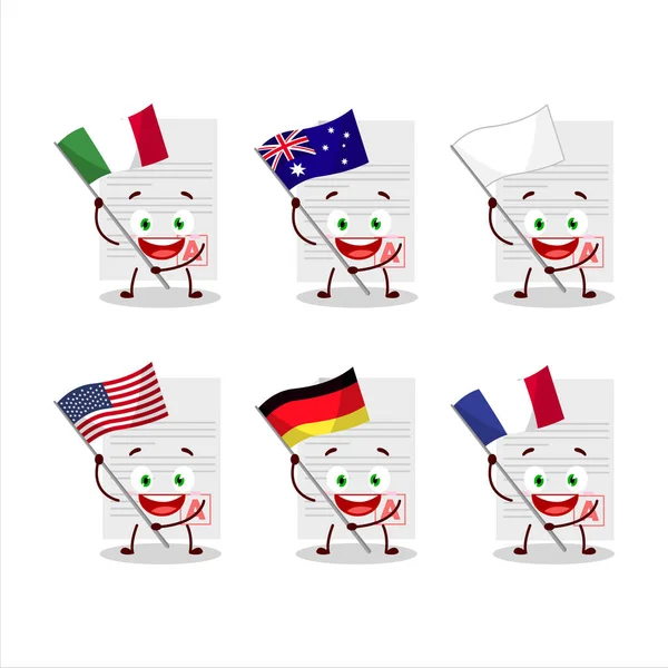 Grades personnage de bande dessinée en papier apporter les drapeaux de divers pays — Image vectorielle