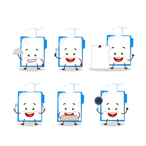 Kreskówka postać z niebieskiego folderu manila z różnych emotikonów szefa kuchni — Wektor stockowy