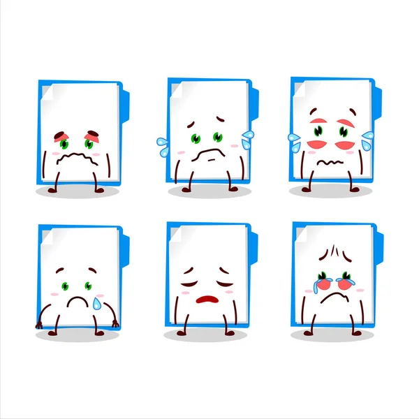 Blue manila folder cartoon character with sad expression — Stock Vector