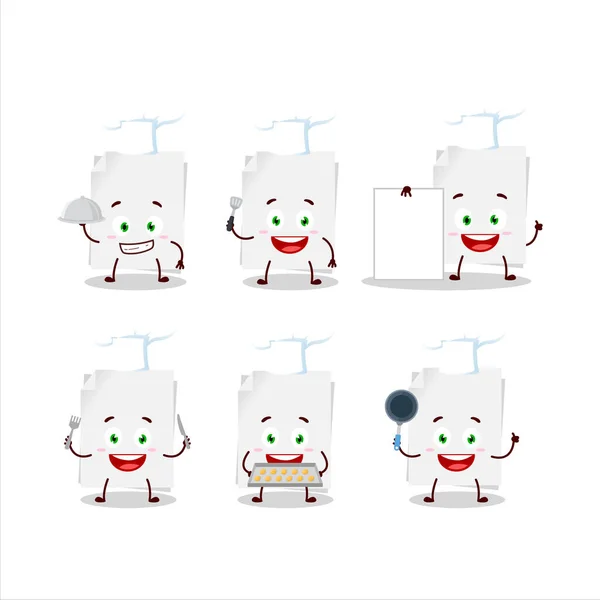 Personagem de desenhos animados de folha de papel em branco com vários emoticons chef — Vetor de Stock