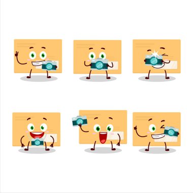 Kahverengi dikdörtgen zarf çizgi film karakteri ile fotoğrafçılık mesleği simgesi