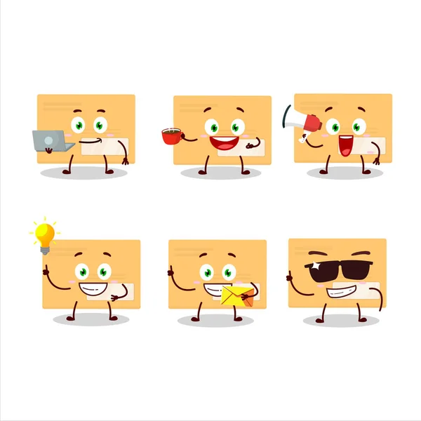 Brown rectangle envelope cartoon character with various types of business emoticons — Stock Vector