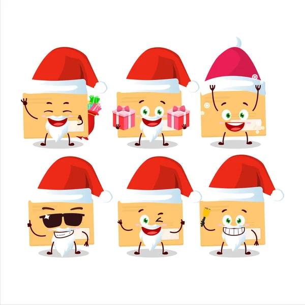 Emoticones de Santa Claus con personaje de dibujos animados de rectángulo marrón — Vector de stock