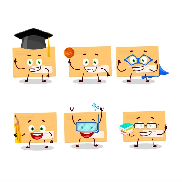 Μαθητής σχολείου καφέ ορθογώνιο φάκελο χαρακτήρα κινουμένων σχεδίων με διάφορες εκφράσεις — Διανυσματικό Αρχείο