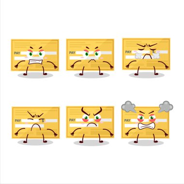 Çeşitli kızgın ifadeleri olan ödeme çeki karikatür karakteri. Vektör illüstrasyonu