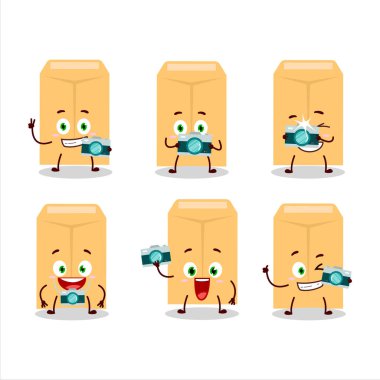 Kahverengi zarf karikatür karakteri ile fotoğrafçılık mesleği simgesi