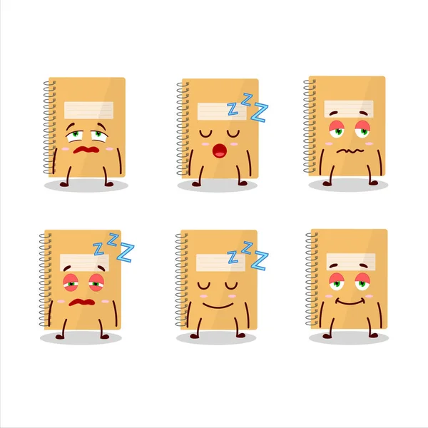Cartoon Character Brown Spiral Notebooks Sleepy Expression Vector Illustration — Stock Vector