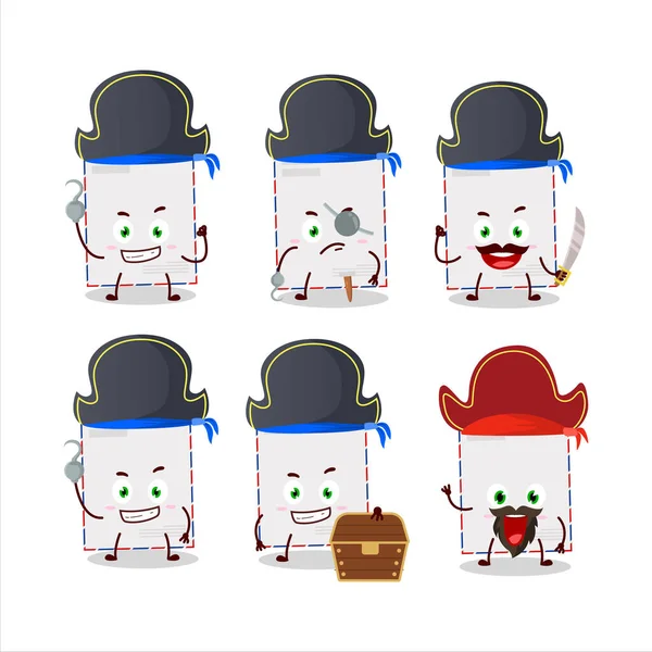 Personagem de desenhos animados de envelope padrão com vários emoticons piratas — Vetor de Stock