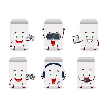 Beyaz zarf çizgi film karakteri çeşitli şirin ifadelerle oyunlar oynuyor