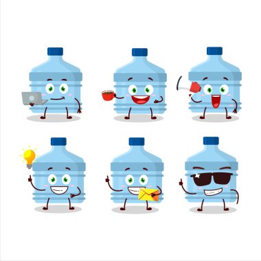 Çeşitli iş simgelerine sahip Gallon çizgi film karakteri