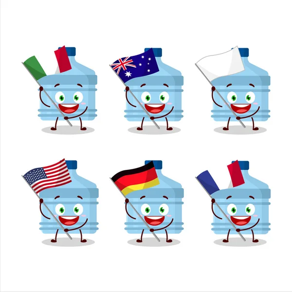 Gallon χαρακτήρα κινουμένων σχεδίων φέρει τις σημαίες των διαφόρων χωρών — Διανυσματικό Αρχείο
