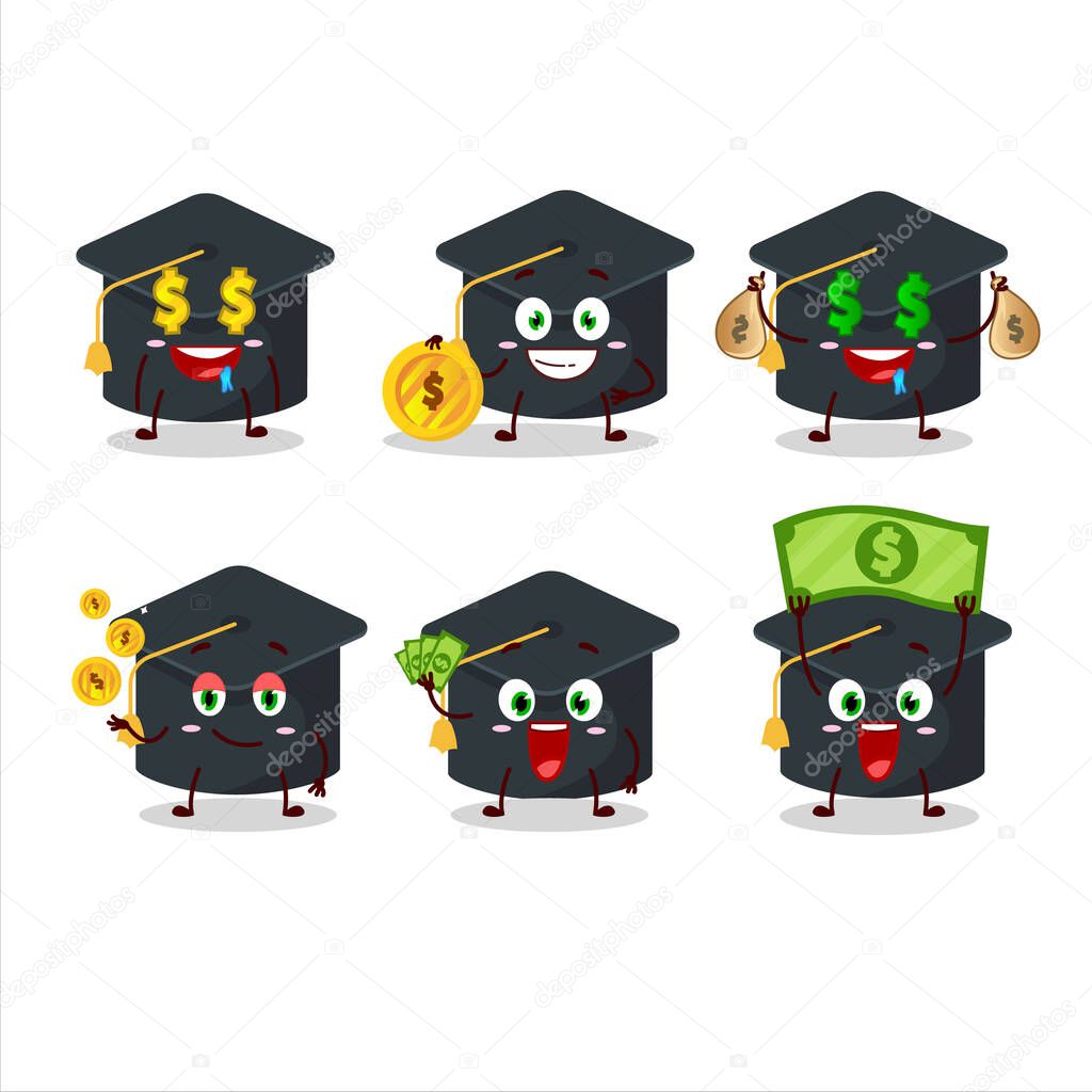College hat cartoon character with cute emoticon bring money.Vector illustration