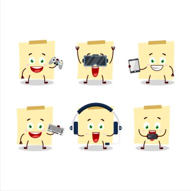 Soluk sarı yapışkan notlar çizgi film karakteri çeşitli şirin ifadelerle oyunlar oynuyor.