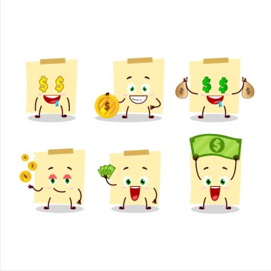 Soluk sarı yapışkan notlar, sevimli ifadeli çizgi film karakteri para getiriyor.