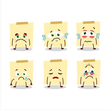 Soluk sarı yapışkan notlar karikatür karakteri hüzünlü bir ifadeyle