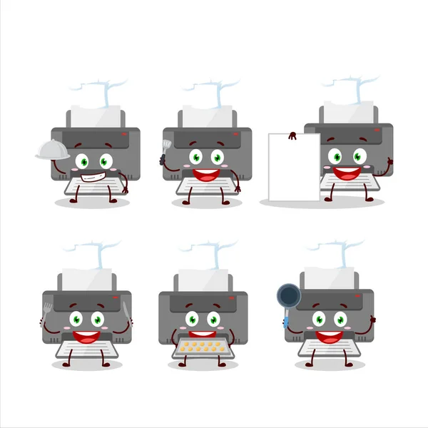 Personaje de dibujos animados de la impresora con varios emoticonos chef — Vector de stock