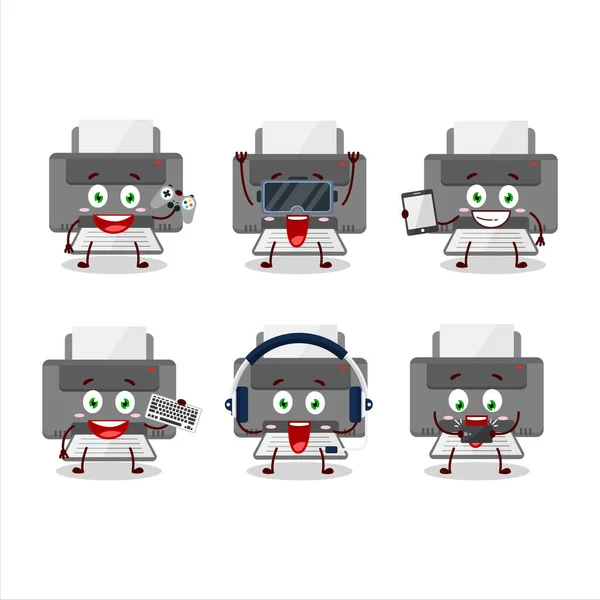 Printer Personagem Dos Desenhos Animados Estão Jogando Jogos Com Vários —  Vetores de Stock