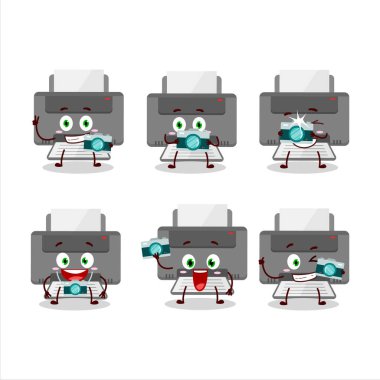 Yazıcı karikatürü karakterli fotoğrafçı mesleği simgesi. Vektör illüstrasyonu