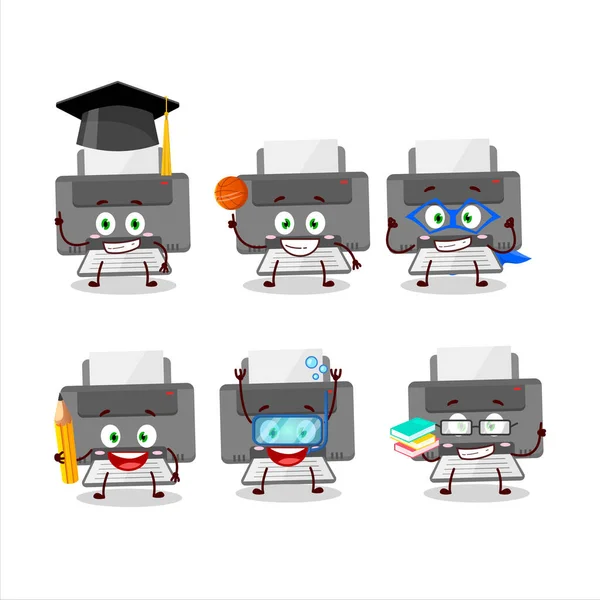 School Student Printer Cartoon Character Various Expressions Vector Illustration — Stock Vector