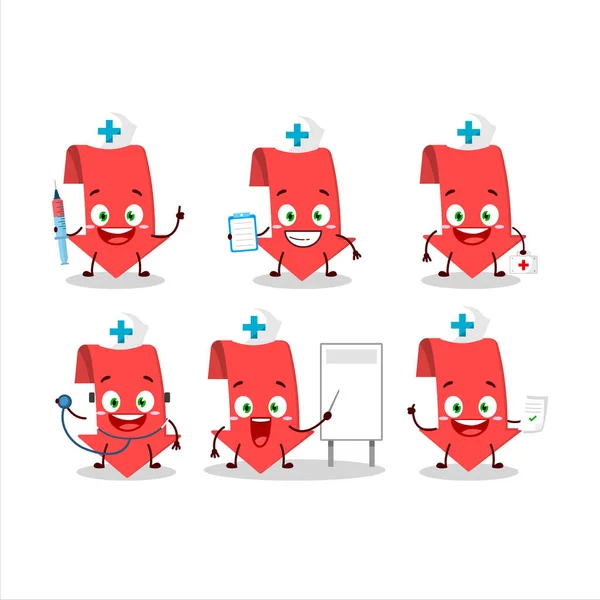 Médico profesión emoticono con flecha hacia abajo personaje de dibujos animados — Vector de stock