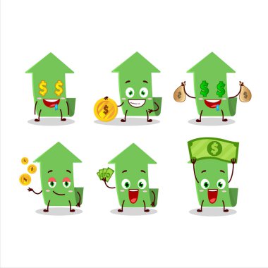 Sevimli ifadeli çizgi film karakterini okla. Para getir. Vektör illüstrasyonu