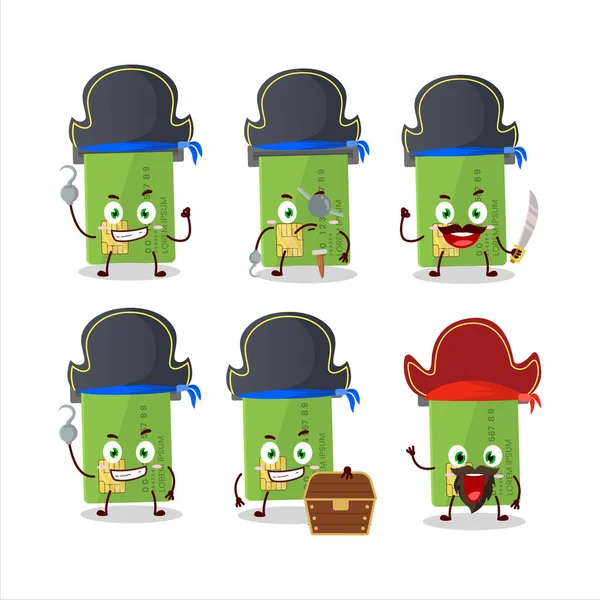 Personagem Desenho Animado Slot Cartão Atm Com Vários Piratas Emoticons — Vetor de Stock