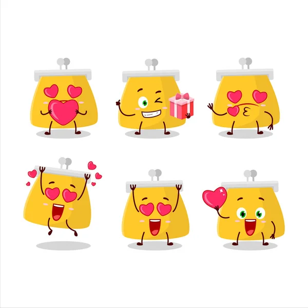 Κέρμα τσάντα κινουμένων σχεδίων χαρακτήρα με αγάπη χαριτωμένο emoticon — Διανυσματικό Αρχείο