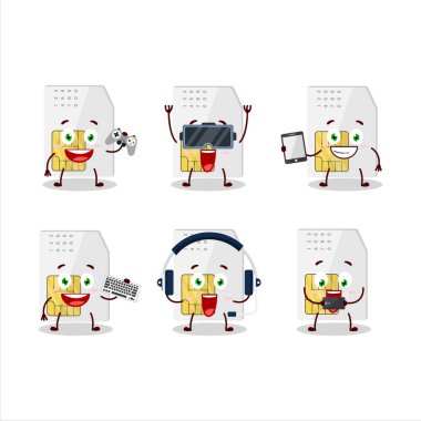 Sim kart çizgi film karakteri çeşitli şirin ifadelerle oyunlar oynuyor