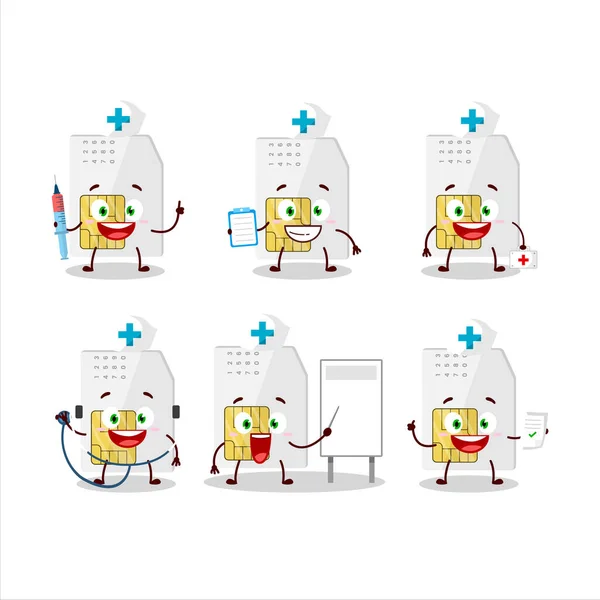 Doctor profession emoticon with sim card cartoon character — Stock Vector