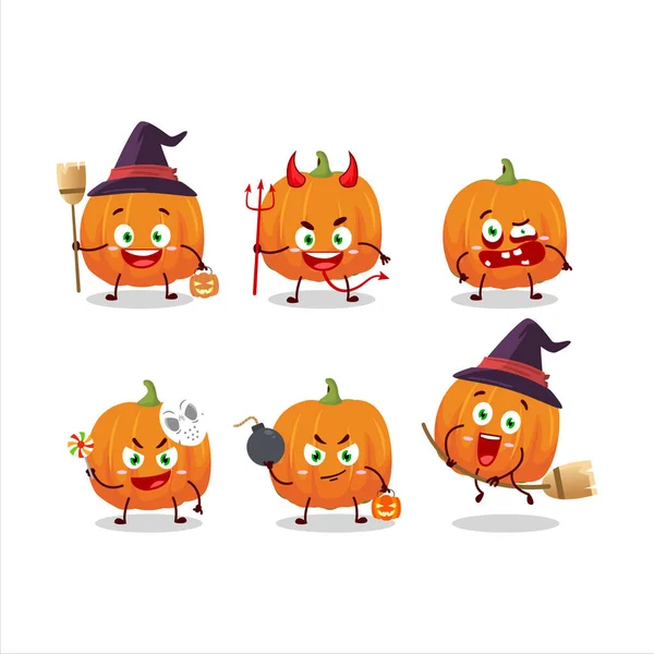 Halloween expression emoticons with cartoon character of orange pumpkin — Stock Vector