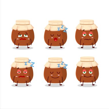 Uykulu yüzlü kahverengi bal kavanozunun çizgi film karakteri