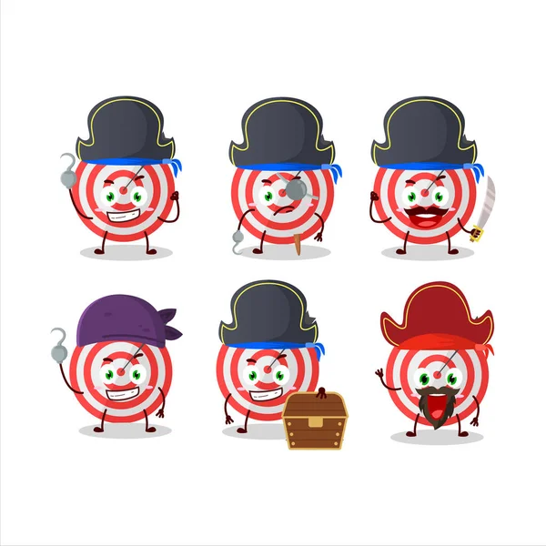 Personagem de desenhos animados de alvo com vários emoticons piratas — Vetor de Stock