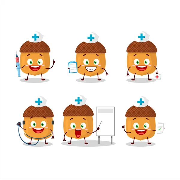 Medico emoticon professione con noci personaggio dei cartoni animati — Vettoriale Stock