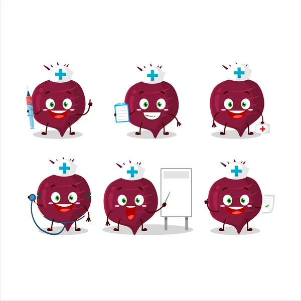 Doctor profession emoticon with beet root cartoon character — Stock Vector