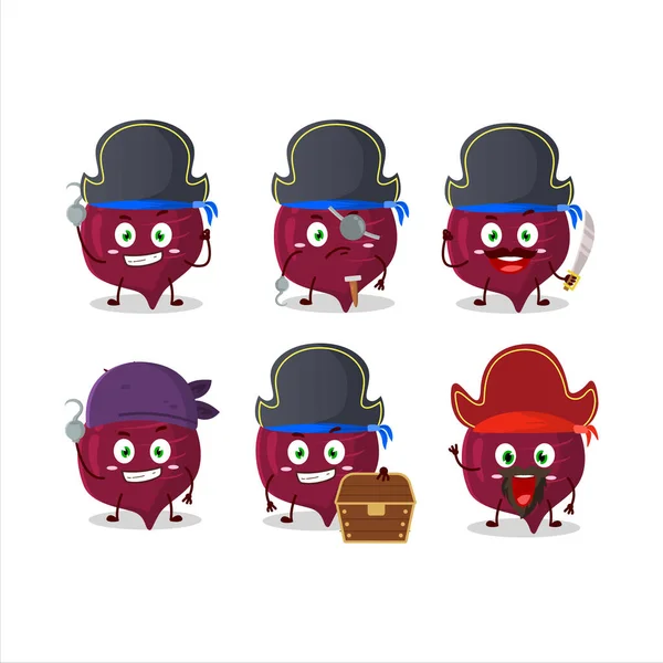 Cartoon karakter van biet wortel met verschillende piraten emoticons — Stockvector