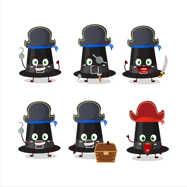 Cartoon Character Black Pilgrims Hat Various Pirates Emoticons Vector Illustration — Stock Vector