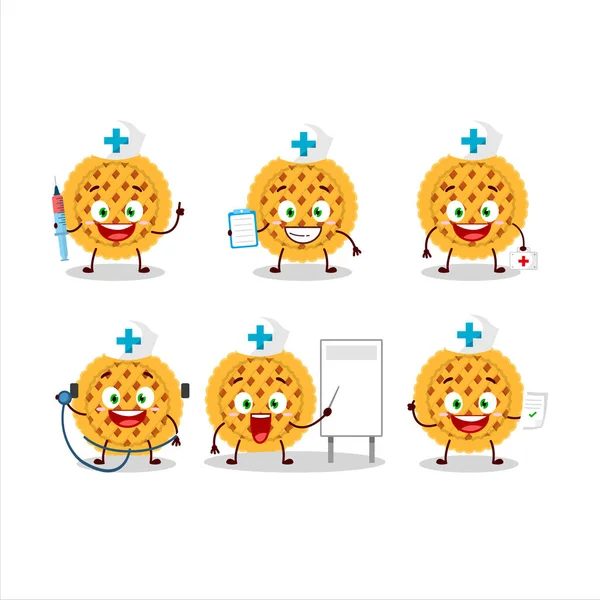 Doctor profession emoticon with pumpkin pie cartoon character — Stock Vector