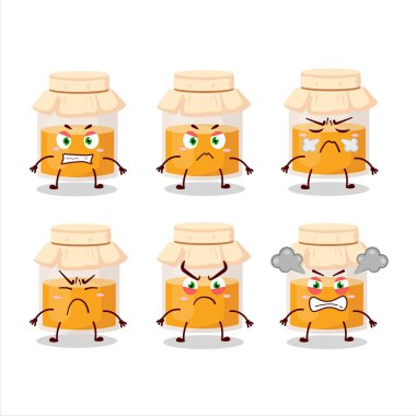 Çeşitli kızgın ifadeleri olan beyaz bal jarkarikatürü karakteri